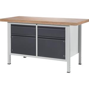 RAU Werkbank, stellingbouw, 2 laden, 2 deuren, bladbreedte 1500 mm, antraciet metallic