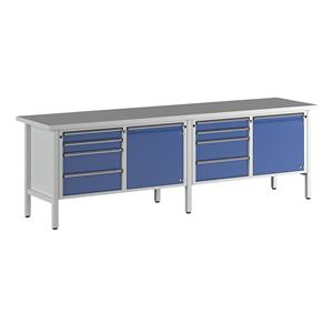 ANKE Werkbank breedte 2800 mm, stellingbouw, 2 deuren, 8 laden volledig uitschuifbaar, hoogte 890 mm, universeel blad