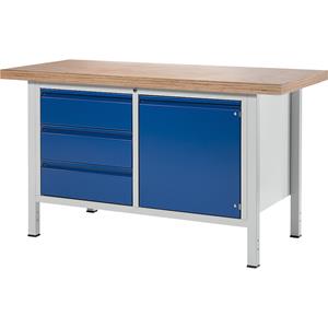 RAU Werkbank, stellingbouw, 3 laden, 1 deur, bladbreedte 1500 mm, gentiaanblauw