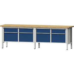 ANKE Werkbank breedte 2800 mm, stellingbouw, 8 laden, hoogte 890 mm, massief beukenhouten blad