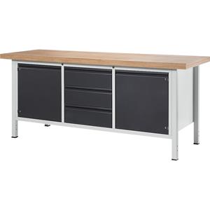 RAU Werkbank, stellingbouw, 3 laden, 2 deuren, bladbreedte 2000 mm, antraciet metallic