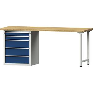 ANKE Werkbank, stellingbouw, 5 laden, breedte 2000 mm, massief beukenhout