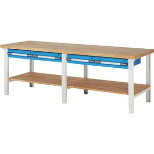 EUROKRAFTpro Werkbank, modulair systeem, 4 hangladen, 1 aflegbord, diepte 900 mm, breedte 2500 mm