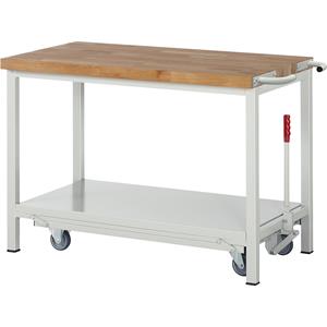 EUROKRAFTpro Verrijdbare werkbank, stellingbouw, verrijdbaar en neerlaatbaar, met 1 legbord, breedte 1250 mm
