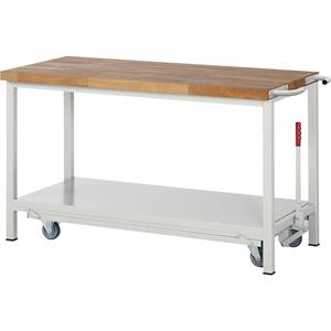 EUROKRAFTpro Verrijdbare werkbank, stellingbouw, verrijdbaar en neerlaatbaar, met 1 legbord, breedte 1500 mm