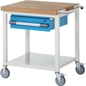 EUROKRAFTpro Verrijdbare werkbank, stellingbouw, verrijdbaar, 1 lade, legbord, breedte 750 mm