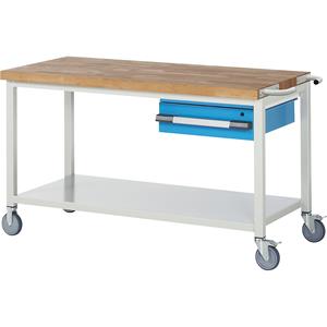 EUROKRAFTpro Verrijdbare werkbank, stellingbouw, verrijdbaar, 1 lade, legbord, breedte 1500 mm
