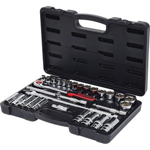 kstools KS Tools 1/2'' CHROMEplus dopsleutelset, 30-delig, zeskant, inch-maten, Flank Traction