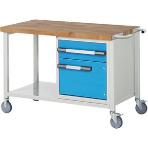 EUROKRAFTpro Verrijdbare werkbank, stellingbouw, verrijdbaar, 1 lade, 1 deur, legbord, breedte 1250 mm