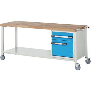 EUROKRAFTpro Verrijdbare werkbank, stellingbouw, verrijdbaar, 1 lade, 1 deur, legbord, breedte 2000 mm
