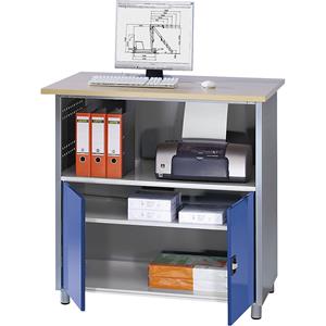 RAU Pc-tafel, met doorlopend legbord, antraciet metallic / gentiaanblauw RAL 5010