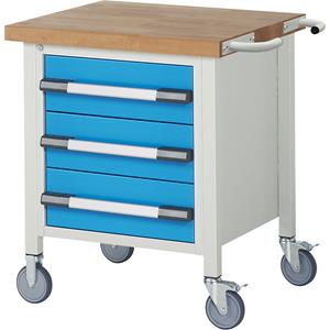 EUROKRAFTpro Verrijdbare werkbank, stellingbouw, verrijdbaar, 3 laden, legbord, breedte 750 mm