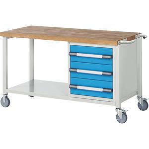 EUROKRAFTpro Verrijdbare werkbank, stellingbouw, verrijdbaar, 3 laden, legbord, breedte 1500 mm