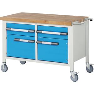 EUROKRAFTpro Verrijdbare werkbank, stellingbouw, verrijdbaar, 2 laden, 2 deuren, breedte 1250 mm