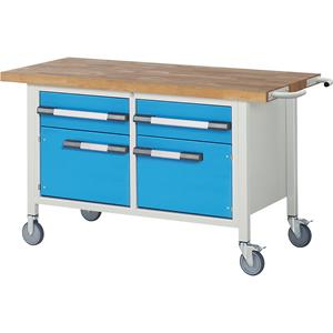 EUROKRAFTpro Verrijdbare werkbank, stellingbouw, verrijdbaar, 2 laden, 2 deuren, breedte 1500 mm