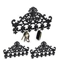 RELAXDAYS 3 x Garderobenleiste Gusseisen, 5 Haken, antike Hakenleiste, für Schlüssel, nostalgisch, HBT: 17 x 35 x 3,5 cm, schwarz