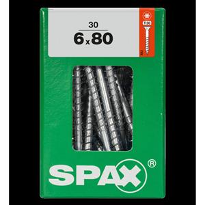 Spax - Universalschraube, 6 x 80 mm, 30 Stück, Teilgewinde, Senkkopf, t-star plus T30, 4CUT, wirox - 4191010600807