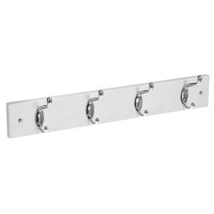 5Five Kapstok rek voor wand/muur - wit - 4 ophanghaken/knoppen DF/ijzer - 42 x 9 cm - Kapstokhaken