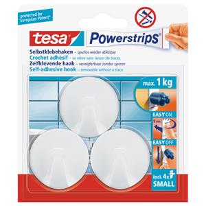 Tesa Haken Powerstrip Small Kunststoff, weiß, 3er-Set, rund