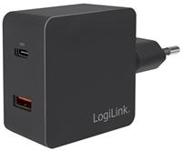 Logilink USB-Lader  PA0220, 2-fach, 18 W, 1x USB-C PD, 1x USB-A QC, schwarz