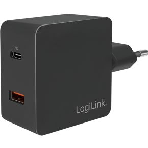 Logilink USB-Lader  PA0220, 2-fach, 18 W, 1x USB-C PD, 1x USB-A QC, schwarz