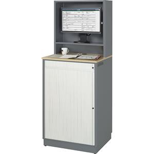 RAU Computerwerkplek, h x b x d = 1810 x 720 x 660 mm, met monitorbehuizing, antraciet metallic / gentiaanblauw