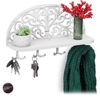 RELAXDAYS Wandgarderobe mit Ablage, Antik Design, 4 Doppelhaken, Schlüsselbrett, Gusseisen, HBT: 23x39x11,5 cm, weiß