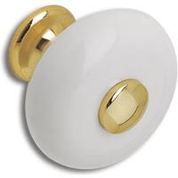 SIRO Knopf Pandia &oslash; 30 mm, Tiefe 29 mm, Porzellan/ZN wei&szlig;/vermessingt