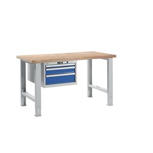 LISTA Werkbank in modulair systeem, hoogte 740 - 1090 mm, hangkast, 3 laden, gentiaanblauw, tafelbreedte 1500 mm