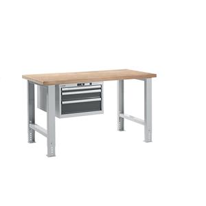 LISTA Werkbank in modulair systeem, hoogte 740 - 1090 mm, hangkast, 3 laden, grijsmetallic, tafelbreedte 1500 mm