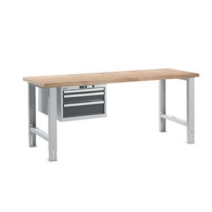 LISTA Werkbank in modulair systeem, hoogte 740 - 1090 mm, hangkast, 3 laden, grijsmetallic, tafelbreedte 2000 mm