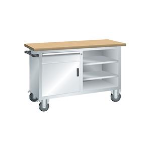 LISTA Compacte werkbank, verrijdbaar, 1 lade, 1 deur, 3 legborden, kastframe lichtgrijs, front lichtgrijs