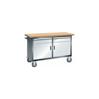 LISTA Compacte werkbank, verrijdbaar, 2 laden, 2 deuren, 2 legborden, kastframe lichtgrijs, front lichtgrijs