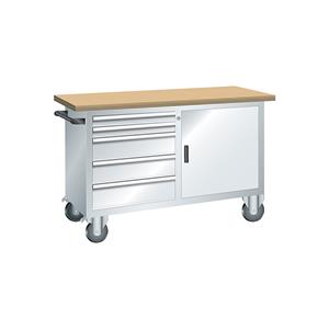 LISTA Compacte werkbank, verrijdbaar, 6 laden, 1 deur, 1 legbord, kastframe lichtgrijs, front lichtgrijs