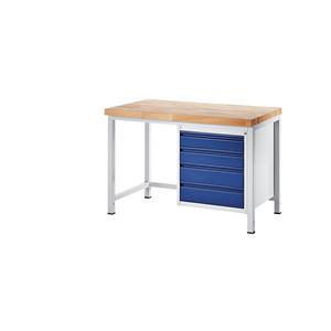 RAU Werkbank, stabil - 4 Schubladen Größe L - Tiefe 700 mm, Breite 1250 mm - 