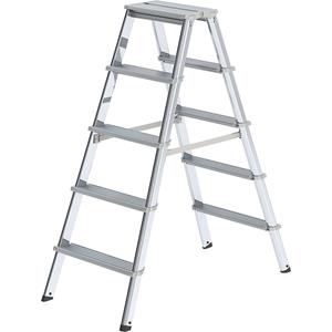 MUNK Aluminium tredenboktrap, tweezijdig oploopbaar, met ergonomisch gevormde boom, 2 x 5 treden, werkhoogte 2750 mm