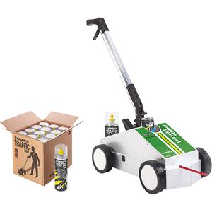 a.m.p.e.r.e Verfset voor vloermarkering, markeerwagen met 12 spuitbussen Traffic Paint, geel, incl. toebehoren