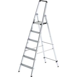 MUNK Aluminium tredenboktrap, eenzijdig oploopbaar, met ergonomisch gevormde boom en materiaalbakje, 6 treden