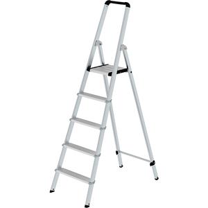 MUNK Aluminium tredenboktrap, eenzijdig oploopbaar, geanodiseerd, met ergonomisch gevormde boom en materiaalbakje, 5 treden