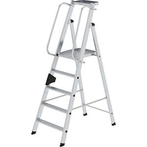 MUNK Aluminium bokladder met groot platform, leuning, tweezijdig, 5 treden, incl. platform