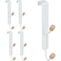 RELAXDAYS Türhaken 5er Set, skandinavisch, Doppelhaken Tür, Eisen & Holz, Türgarderobe HxBxT: 16 x 2 x 7 cm, weiß/natur