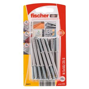 Fischer nylon nagelplug N 5x50/25mm S met verzonken kop 20st.