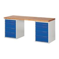 Promat Werkbank | serie BK 650 | B2000xD700xH840mm | beukenhout | lichtgrijs RAL7035 gentiaanblauw - 9000425533 9000425533