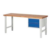 Promat Werkbank | serie BK 650 | B2000xD700xH790-1140mm beukenhout | lichtgrijs RAL7035 gentiaanblauw RAL5010 | 2 laden - 9000425537 9000425537