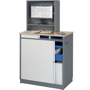RAU Computerwerkplek, h x b x d = 1810 x 1030 x 660 mm, met monitorbehuizing, antraciet metallic / gentiaanblauw