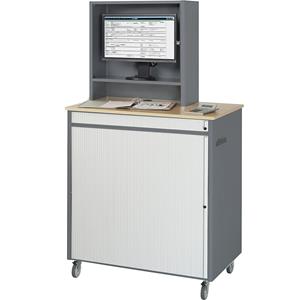 RAU Computerwerkplek, h x b x d = 1810 x 1030 x 660 mm, met monitorbehuizing, verrijdbaar, antraciet metallic / gentiaanblauw