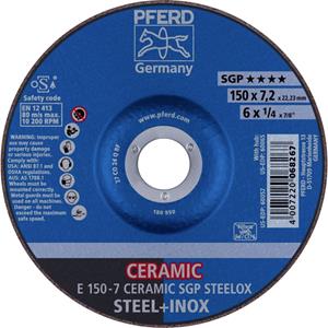 PFERD 69901759 E 150-7 CERAMIC SGP STEELOX Schruppscheibe gekröpft 150mm 22.23mm 10St.