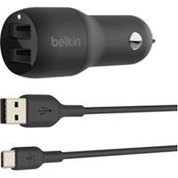 Belkin Dual USB-A Car Charger + USB-A naar USB-C kabel - 24W Oplader Zwart
