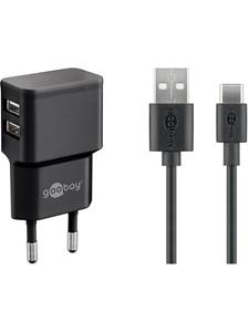 Goobay 44986 - USB-Ladegerät, dual, 5 V, 2,4 A, USB-C, schwarz (44986)