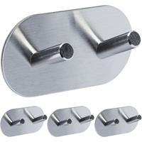 RELAXDAYS Handtuchhaken selbstklebend, 4er Set, Doppelhaken für Handtücher, Edelstahl, Bad, Küche, HBT 5x10x3 cm, silber